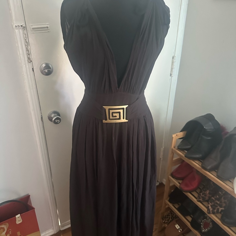 Black Maxi Dress with Gold Accent Belt